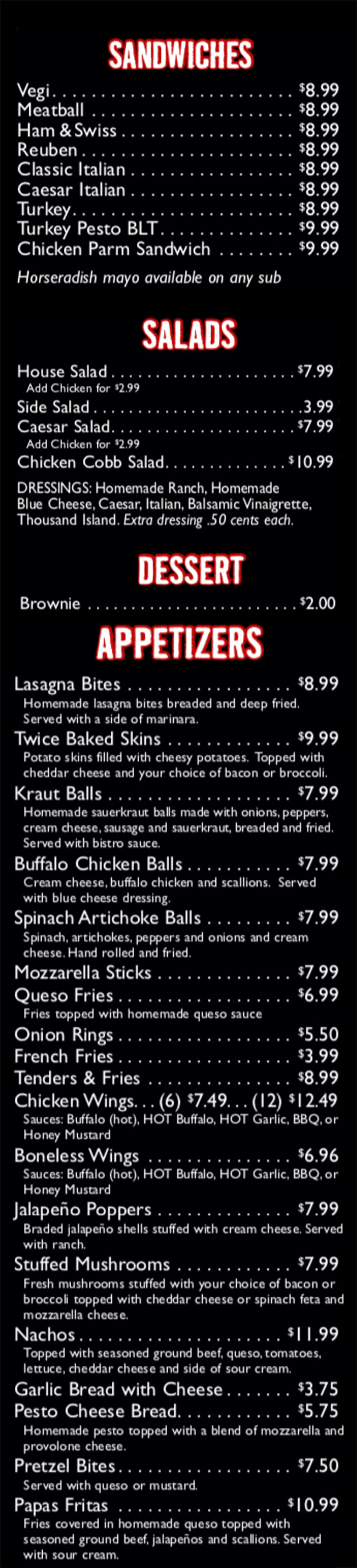 Menu Hounddog's Pizza