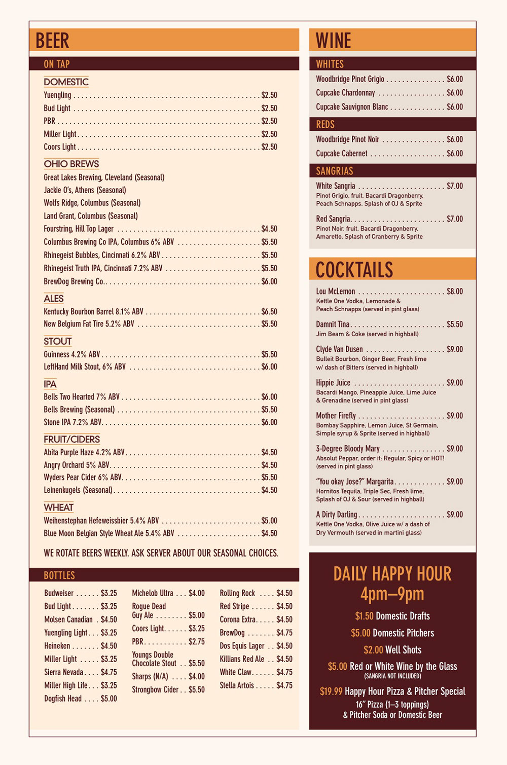Menu Hounddog's Pizza