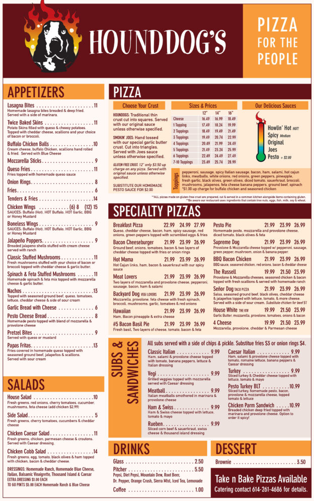 Menu Hounddog's Pizza